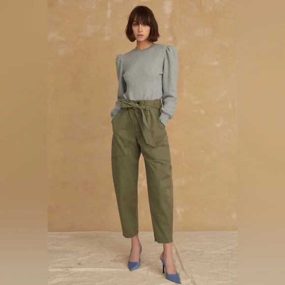 Marissa Webb Green Paper Bag Vintage Wash Pants Size 12 - Picture 6 of 10